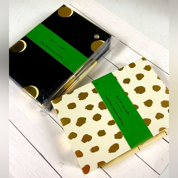 NWT! Set of kate spade note pad holder + pen 250 notes w/ gold gilded edge WHITE - Picture 11 of 16